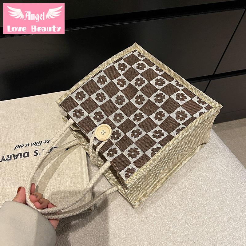 Túi Tote Vải Lanh Cao Cấp Hình Vuông Nhỏ Phong Cách ins Mới 2022 Dùng Đựng Cơm Trưa