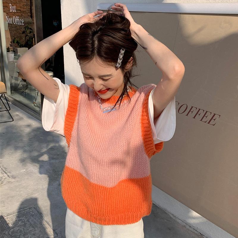 Áo dệt kim không tay dáng rộng thời trang phong cách dễ thương cho nữ