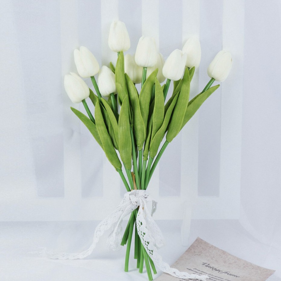 Hoa giả - Hoa tulip lá thẳng PU cao cấp - hoa lụa trang trí nhà cửa Lizflower