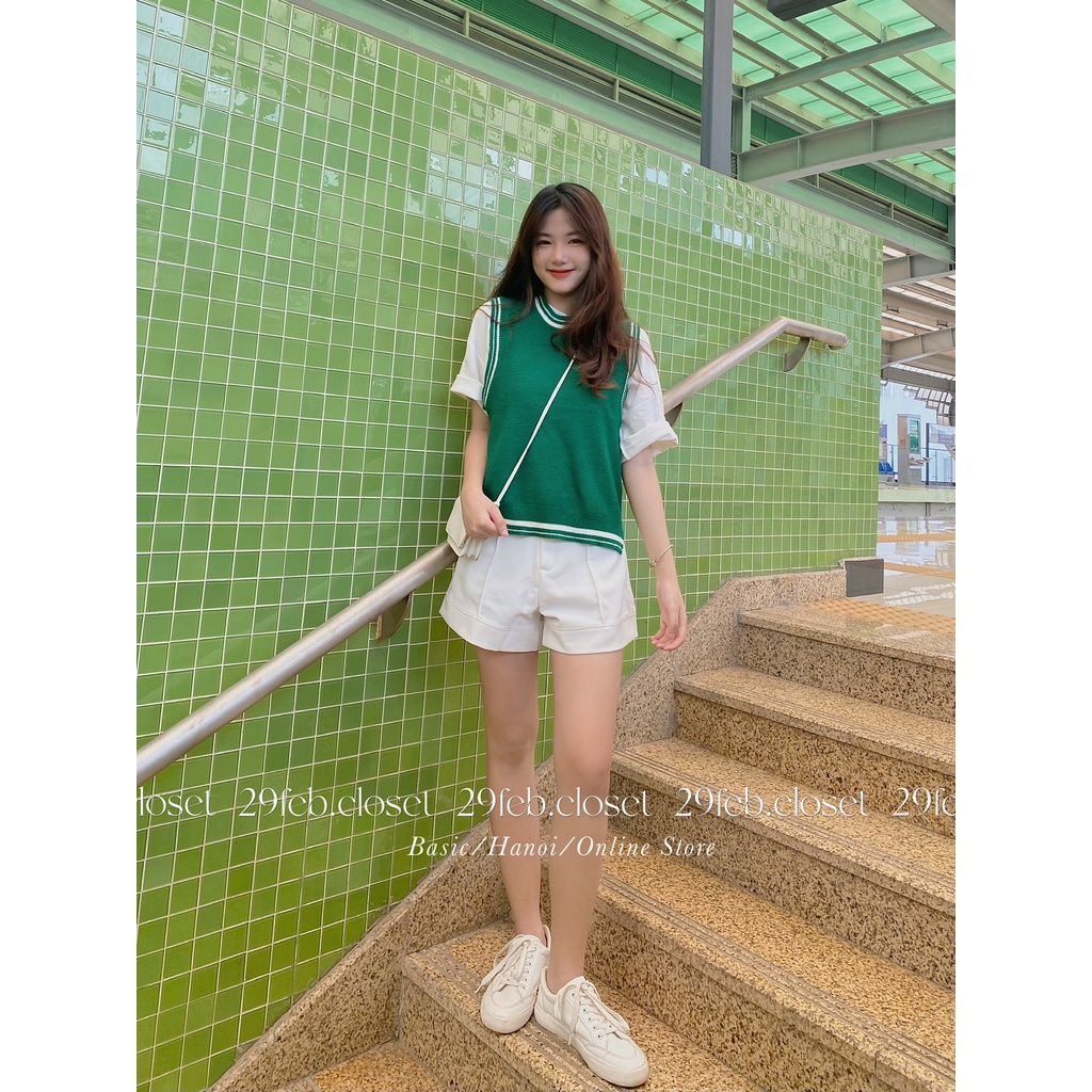 [Ảnh thật/Video] Áo gile len cổ tròn viền xẻ vạt - 29feb.closet - A96