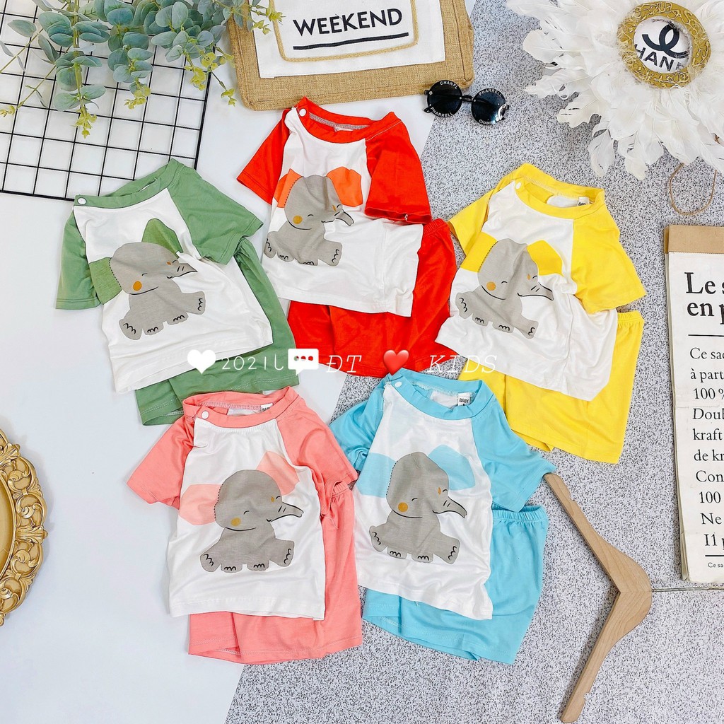 Bộ thun lạnh cộc tay Minkymom cho bé loại đẹp - bộ đồ cho bé họa tiết con voi chất thun lạnh thoáng mát cho bé 8 - 18kg