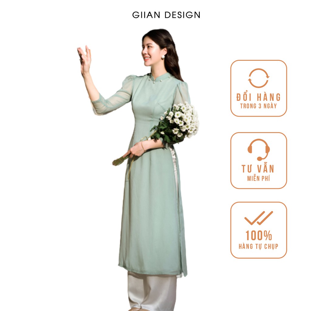 Áo dài nữ cách tân cổ ngọc thiết kế chính hãng GIIAN phù hợp cho mặc tết, bưng quả, giáo viên đi dạy - AD183