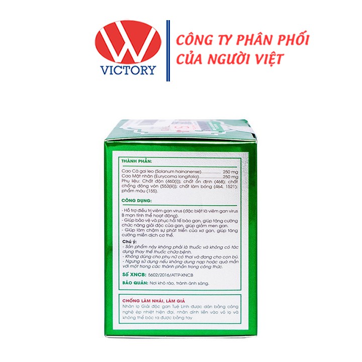 Giải Độc Gan Tuệ Linh (Hộp 60 Viên) - Giúp Tăng Cường Chức Năng Gan - Victory Pharmacy