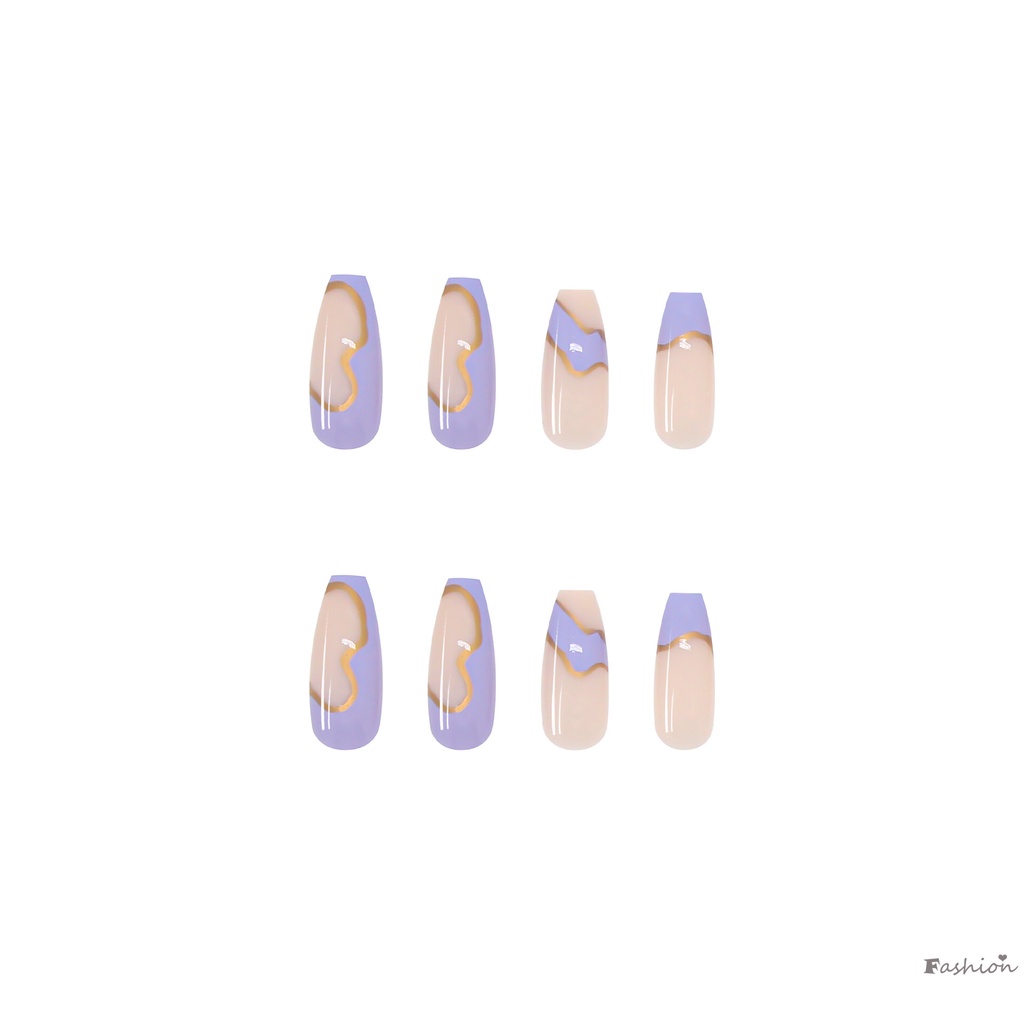 Set 24 Móng Tay Giả Dài Màu Tím Có Thể Tháo Rời Tiết Kiệm Thời Gian