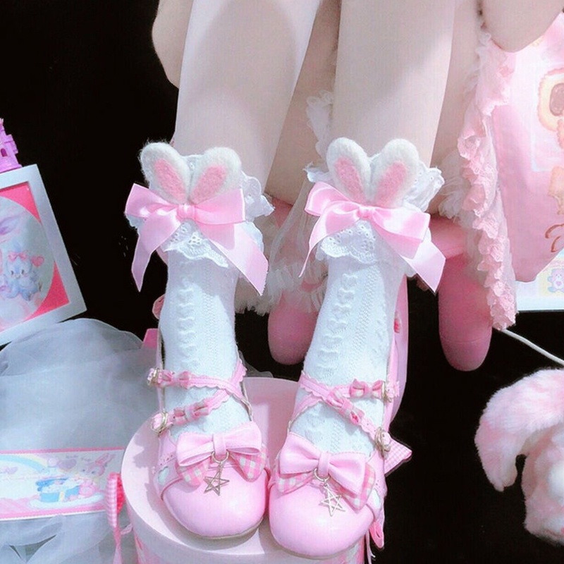 Xixi Tất Cotton Dệt Kim Đính Nơ Tai Thỏ 3D Xinh Xắn Cho Nữ