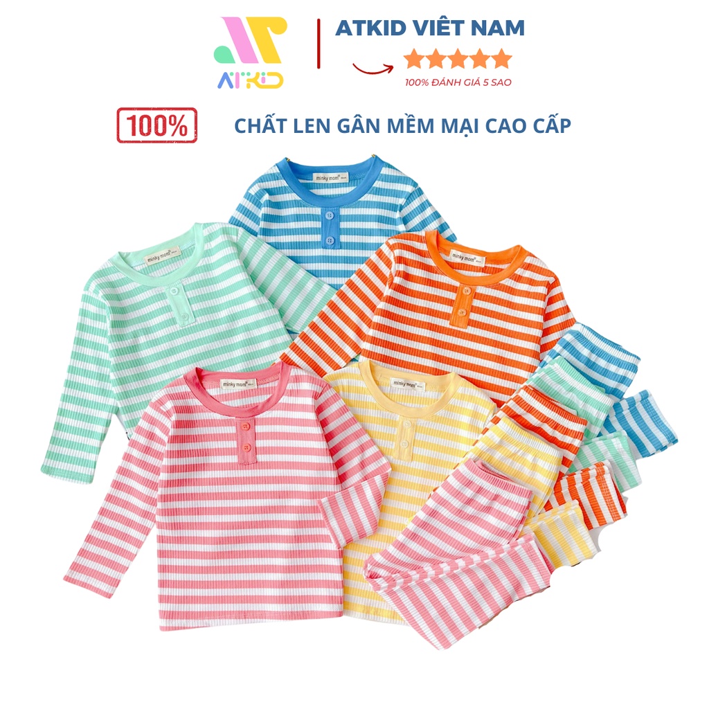 Bộ quần áo trẻ em dài tay kẻ sọc ATKID chất len gân cao cấp cho bé trai bé gái mùa thu đông siêu mềm mại