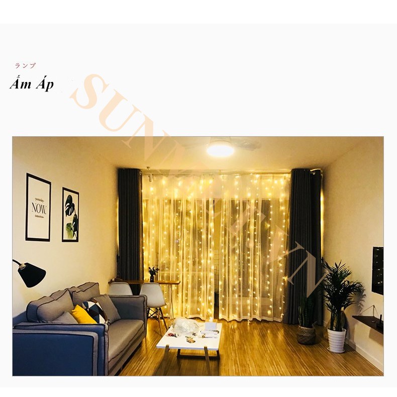 Đèn Rèm Thả Mành Đèn LED Dài 3X3,12 Sợi Chớp Nháy Và Đứng Yên Treo Ngoài Trời Chống Nước Trang Trí Tiệc noel -Sunmet