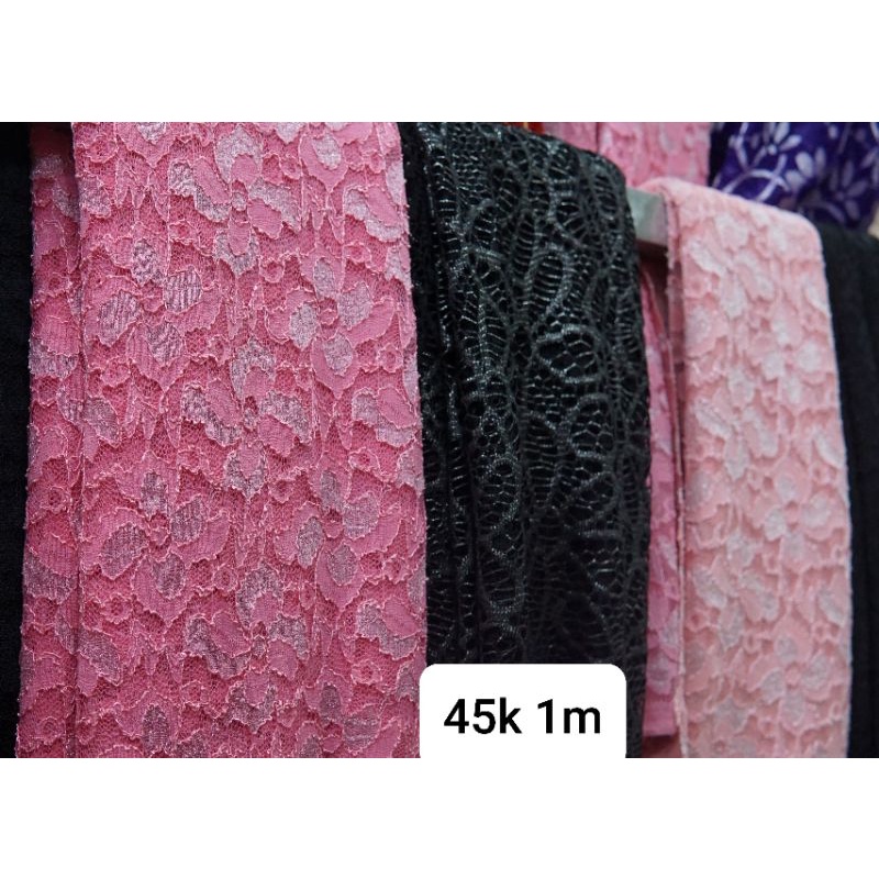 Vải ren thun co giãn 4 chiều màu hồng dâu, màu vàng, đỏ, hồng