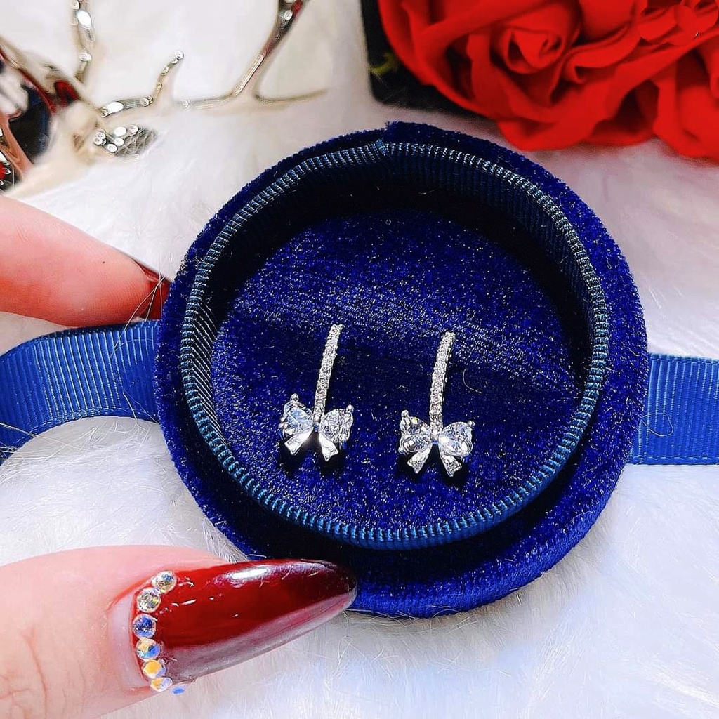 Bông tai bạc bông Nơ full đá trắng Van Jewelry V10126 lung linh dễ thương