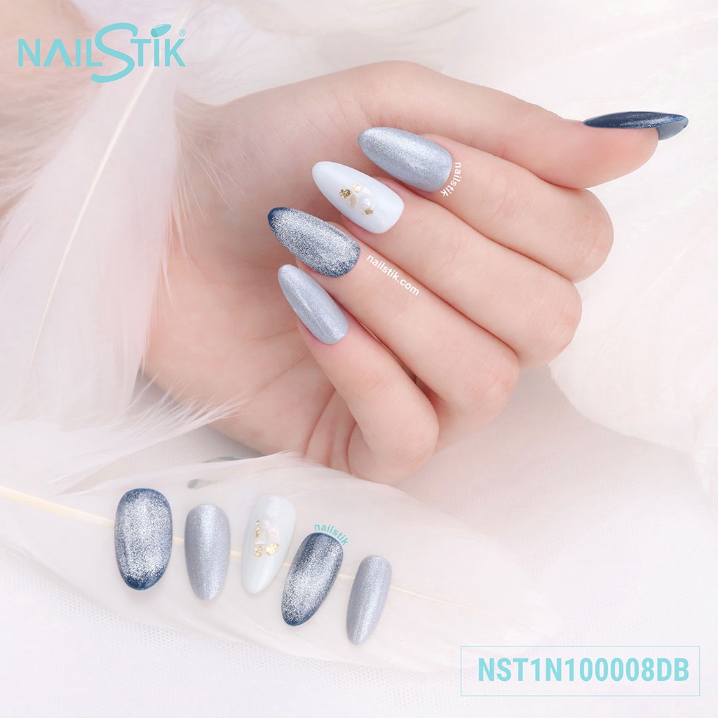 Móng úp thiết kế by NAILSTIK, màu xám, form móng bầu, ngắn/dài, 008