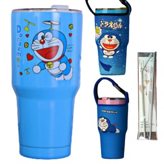 LY GIỮ NHIỆT DOREMON XANH 900ML (TÚI + 2 ỐNG HÚT + CỌ)