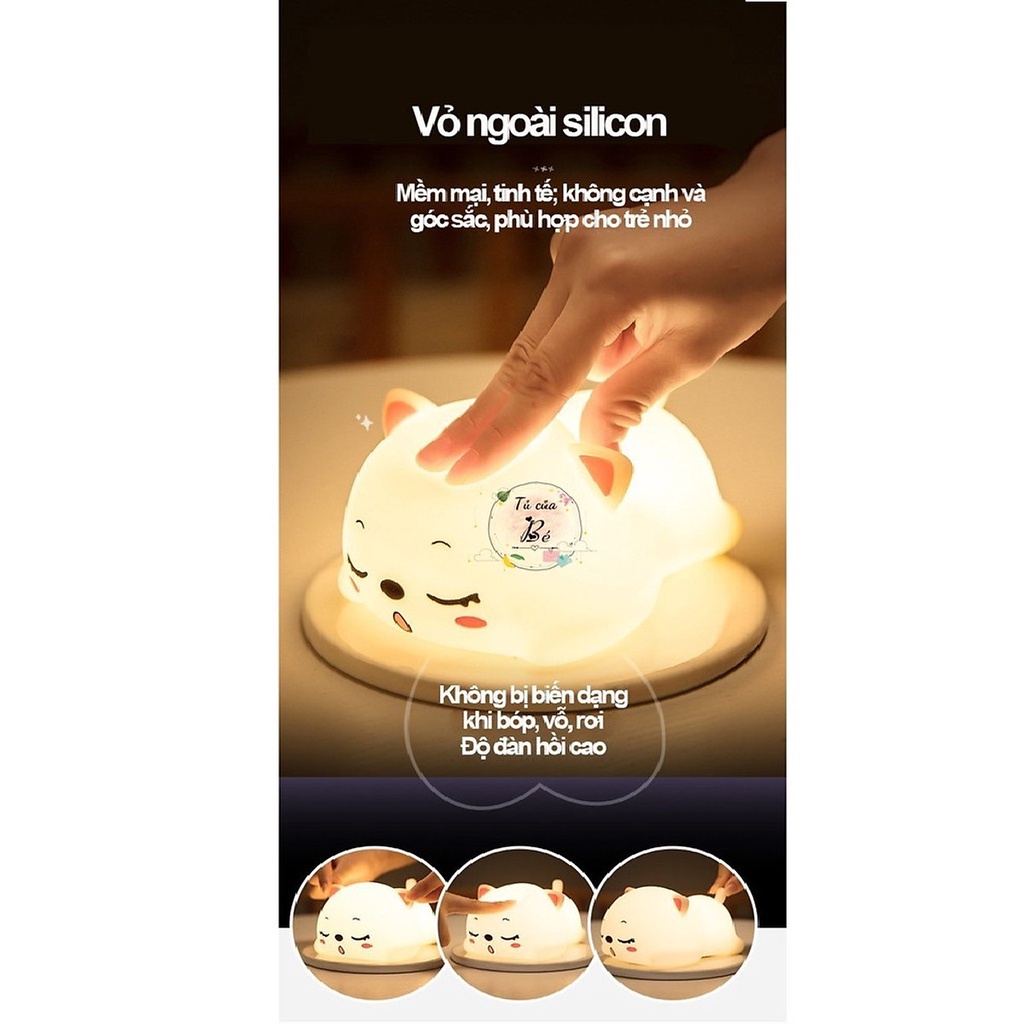 Đèn ngủ Mèo, Đám Mây silicon dễ thương,cảm biến chạm đổi 16 màu, có điều khiển từ xa