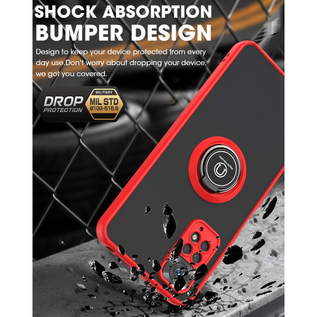 Ốp Điện Thoại Dạng Giáp Cứng Nhám Chống Sốc Có Vòng Đỡ Nam Châm Cho Xiaomi Redmi Note 11 11S 10 10S 9 Pro 4G 5G Note11