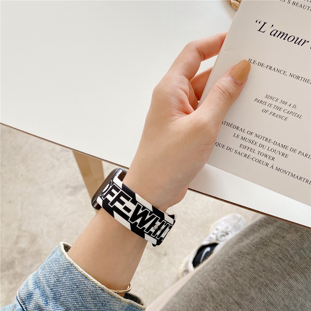 Dây Đeo Silicon In Logo Off White Cho Đồng Hồ Thông Minh Apple Iwatch6 / Se / 5 / 4 / 3 / 2 / 1 44mm / 42mm / 40mm / 38mm / T500 / X7 / W26 / Fk26