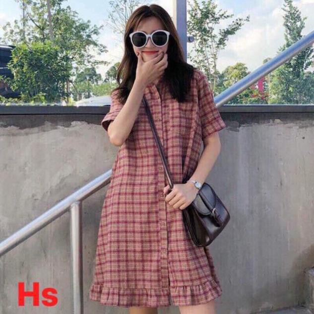 Hot Trend Váy Sơ Mi Vintage Kẻ Karo Phong Cách vải loại 1 bao đẹp