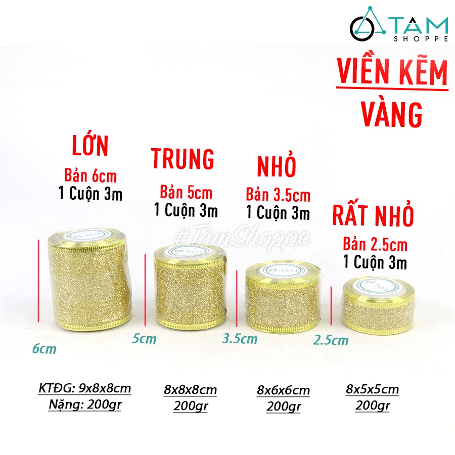 Ruy băng kim tuyến viền kẽm nhiều màu nhiều cỡ  RB-07 TAN