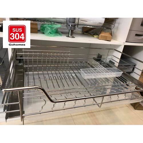 Giá Bát Đĩa Đa Năng Tủ Bếp Dưới Cao Cấp Ray Âm Giảm Chấn INOX 304 (BH Trọn Đời)