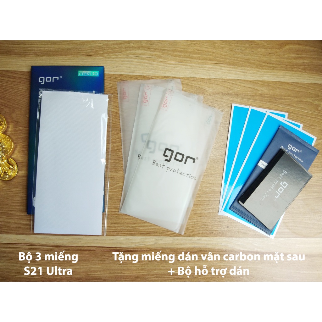 Bộ 3 Miếng dán Samsung S21 Ultra Full màn H6 hãng Gor cao cấp