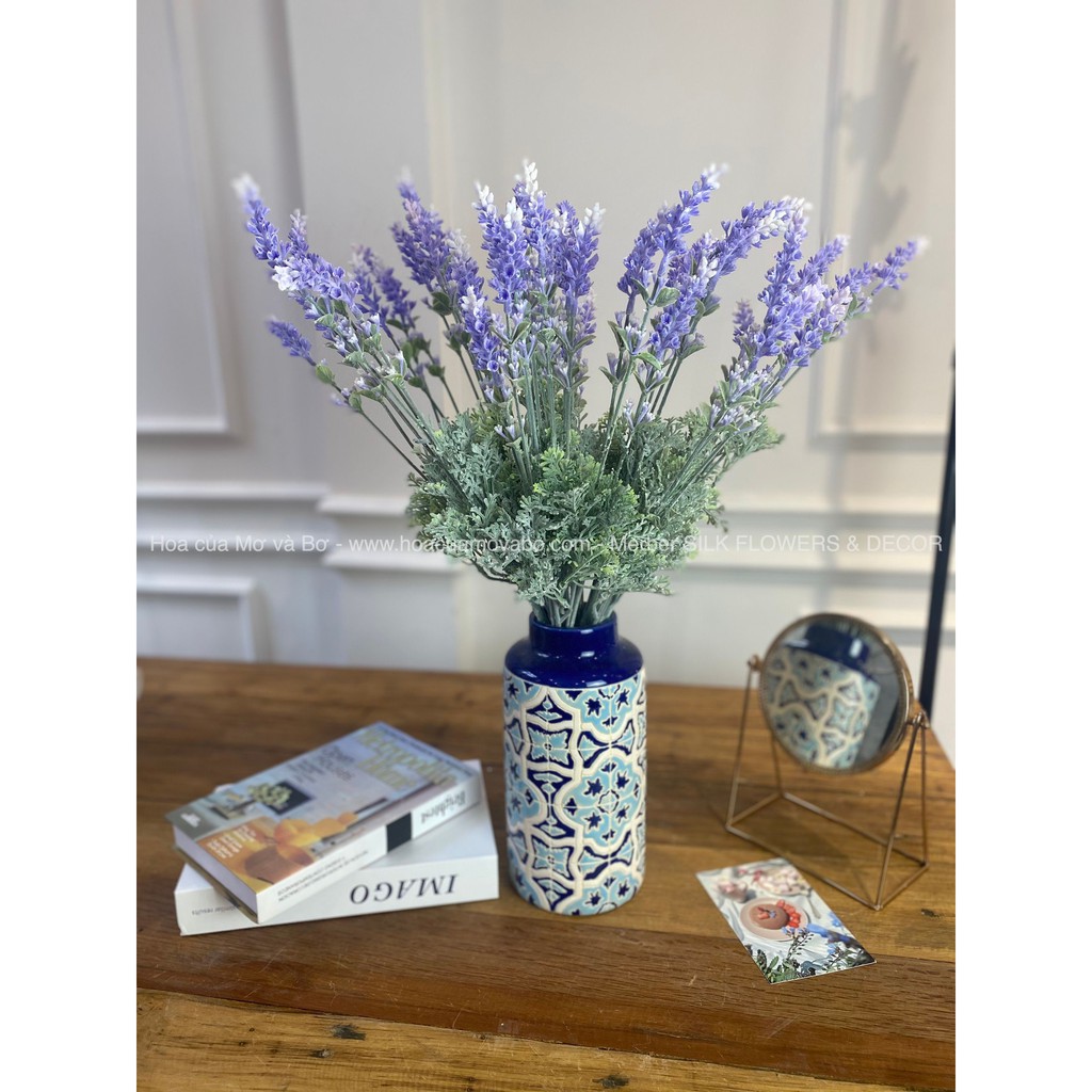 Cành Hoa Lavender, Oải Hương Lụa Giả Cao Cấp Merber - Hoa Khô Phủ Phấn Tuyết Phù Hợp Trang Trí Decor Phòng, Nhà...