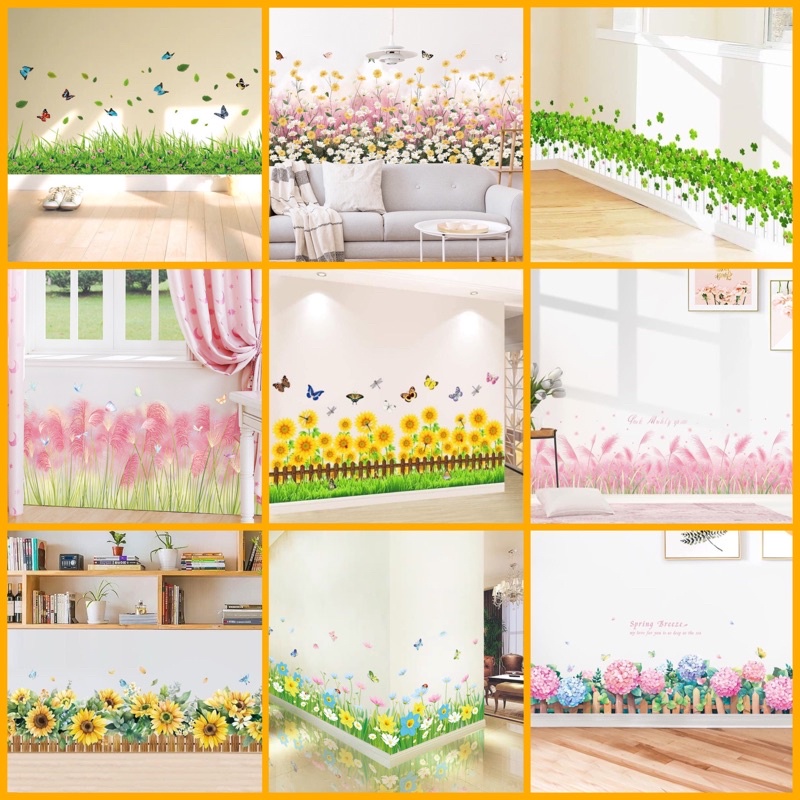 [Nhiều Mẫu] Decal dán chân tường hoa cỏ siêu xinh, sẵn keo dán.