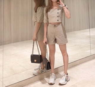 SET ÁO CỔ VUÔNG NÚT GỖ QUẦN SHORT (KÈM HÌNH THẬT)