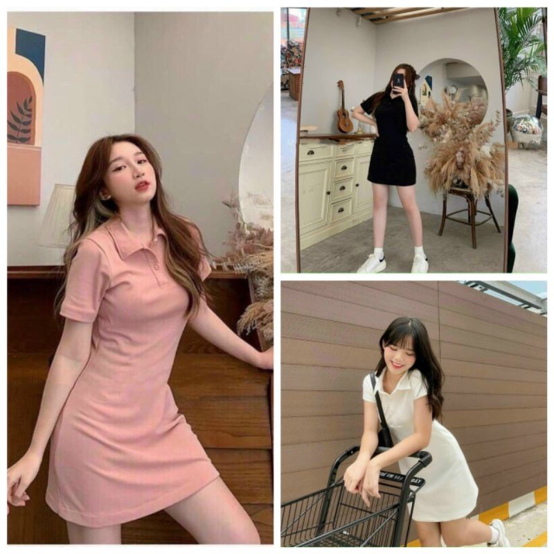 Váy Polo Nữ Trơn Basic, Đầm Nữ Cổ Bẻ Nhiều Màu