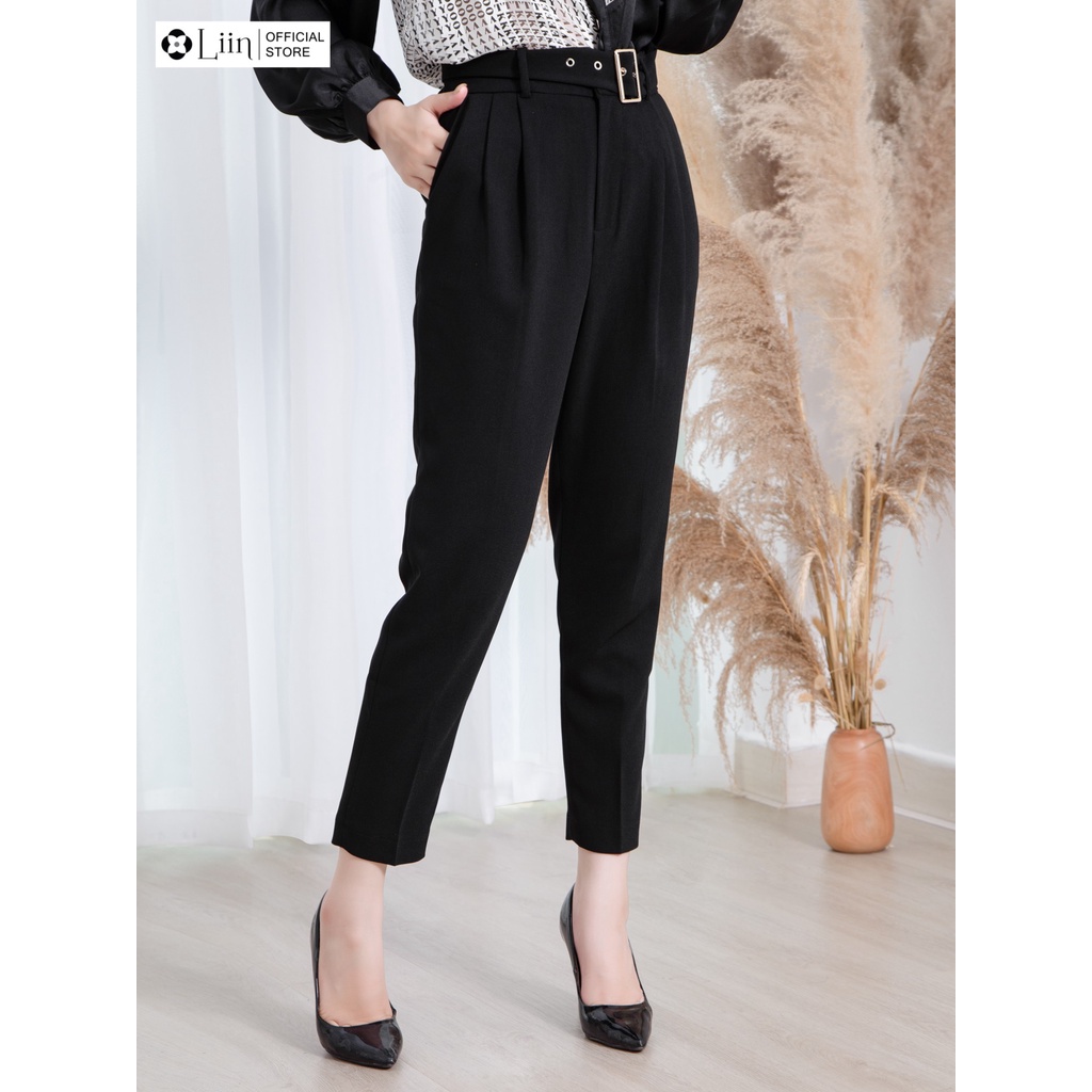 Quần Baggy nữ màu Đen Đai Lỗ form công sở thanh lịch Liin Clothing Q3419