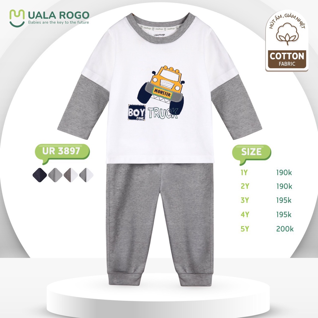 [CHÍNH HÃNG] Bộ dài tay cotton tay nối in hình họa tiết trẻ em Uala Rogo