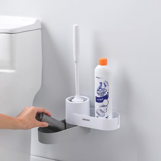 Bộ chổi cọ toilet, chổi cọ nhà vệ sinh cọ rửa bồn cầu silicon kèm giá đỡ có ngăn chứa đồ oenon cao cấp dán tường.