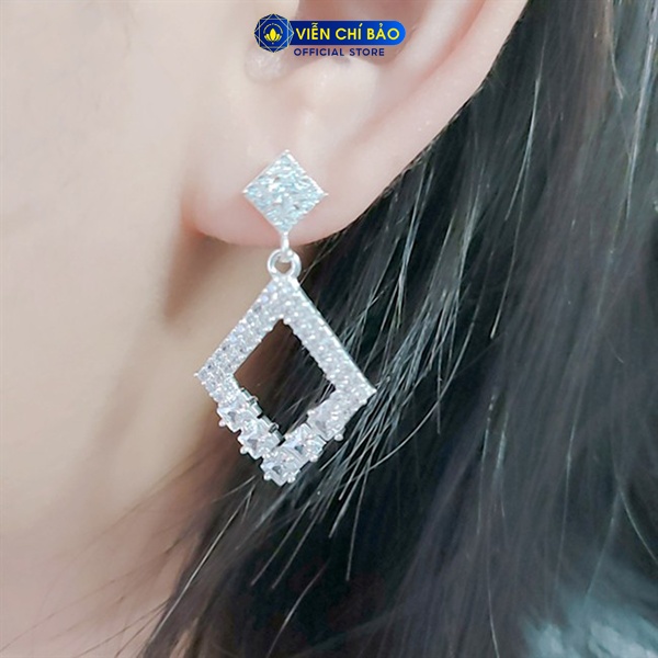 Bông tai bạc nữ hình thoi lấp lánh chất liệu bạc 925 thời trang phụ kiện trang sức nữ Viễn Chí Bảo B400463