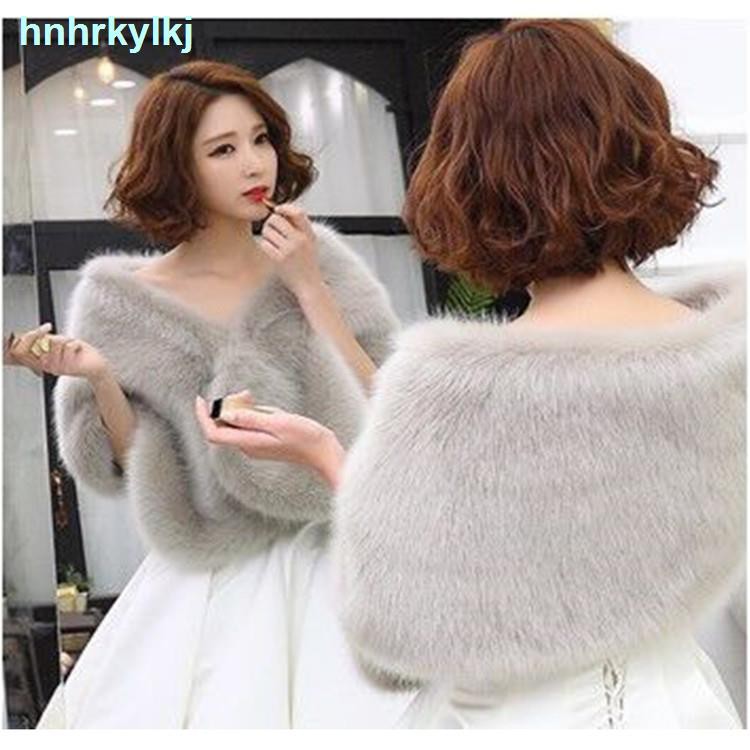 ▤✷Áo Choàng Lông Cáo Giả Giữ Nhiệt Thời Trang Thu Đông Cho Cô Dâu