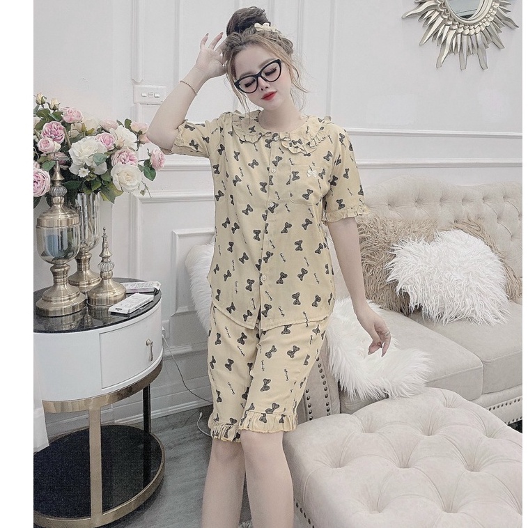 Bộ đồ mặc nhà ngố chất đũi họa tiết hoa nhí