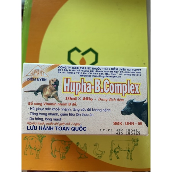 Hupha B complex - bổ sung vitamin nhóm B giúp da hồng, lông mượt... chó, mèo, gà, vịt, ngan, heo, bê, nghé