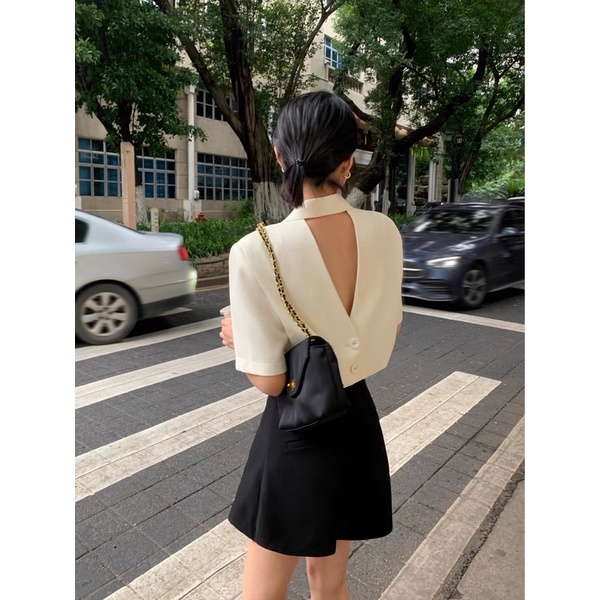 Áo blazer tay lửng phom croptop cut điệu ở lưng (Order)