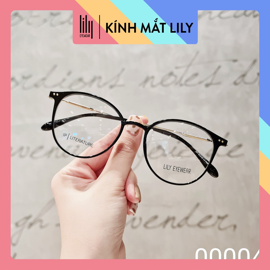 Gọng kính cận mắt tròn nam nữ LILYEYEWEAR chất liệu nhựa phối kim loại thanh nhẹ dễ đeo đa dạng màu sắc 00004