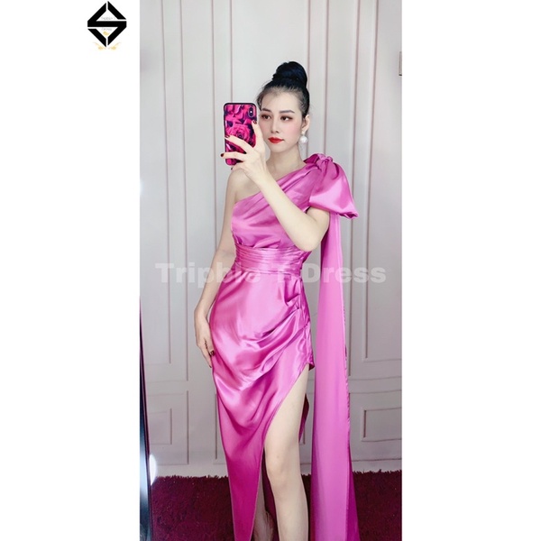 Đầm maxi dạ hội dáng dài nơ 1 vai tà dài TRIPBLE T DRESS - size M/L - MS391V