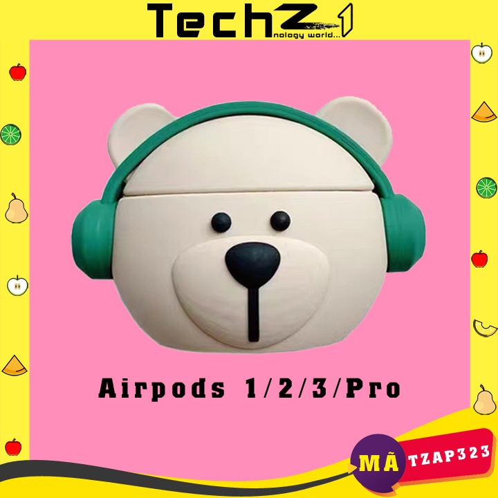 Case Airpods 1/2/3/Pro/Pro2 Gấu HeadPhone, Ốp Airpods Cute Hạt Me - Mã TZAP323