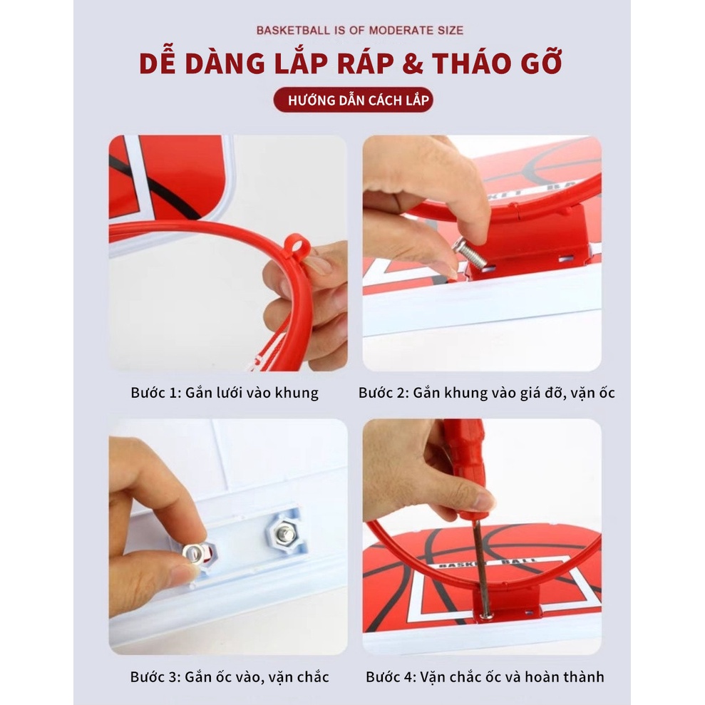 Bộ Bóng Rổ Size Lớn TẶNG BÓNG Khung Sắt Treo Tường Cho Bé Tại Nhà - Trò Chơi Thể Thao Ném Bóng Rổ
