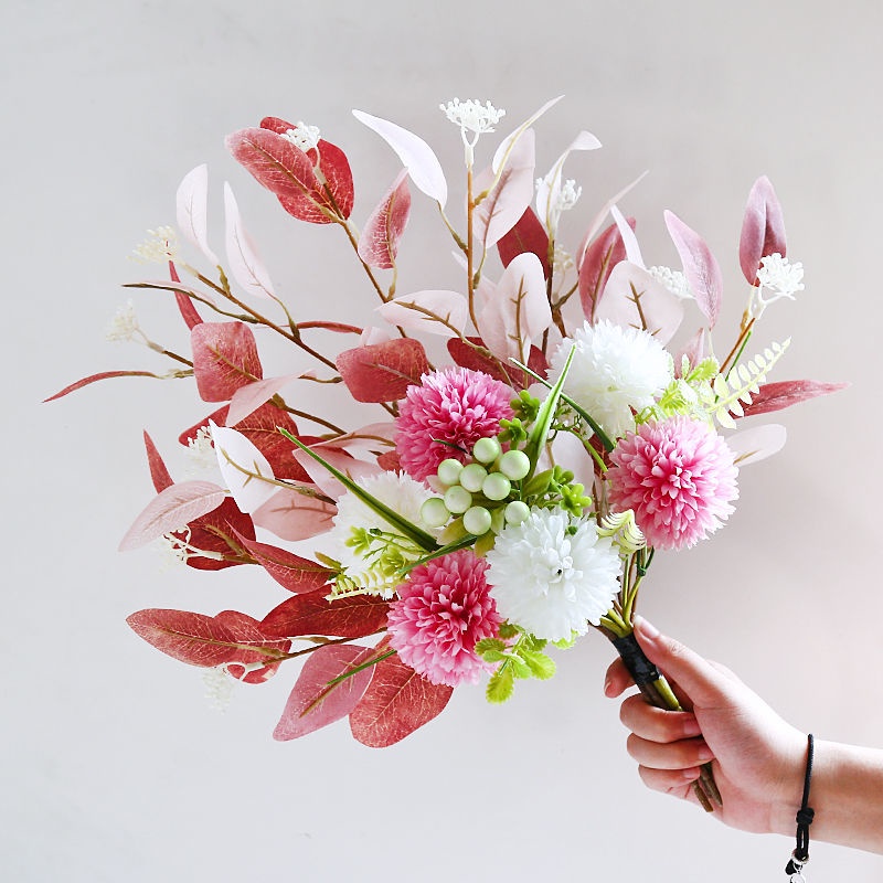 Sắp xếp nhà ở Bình Hoa Giả trang trí phòng khách cắm sẵn để bàn full hoa và chậu - Set gồm bồ công anh lụa và lá điểm