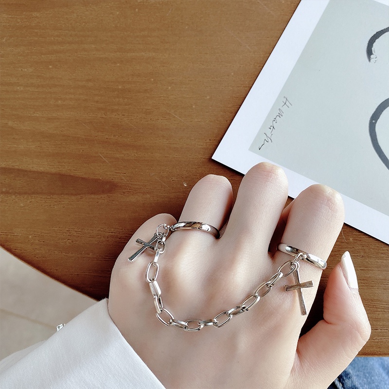 Nhẫn phối dây xích chéo có thể điều chỉnh phong cách Hip Hop Punk cổ điển cho nữ nam