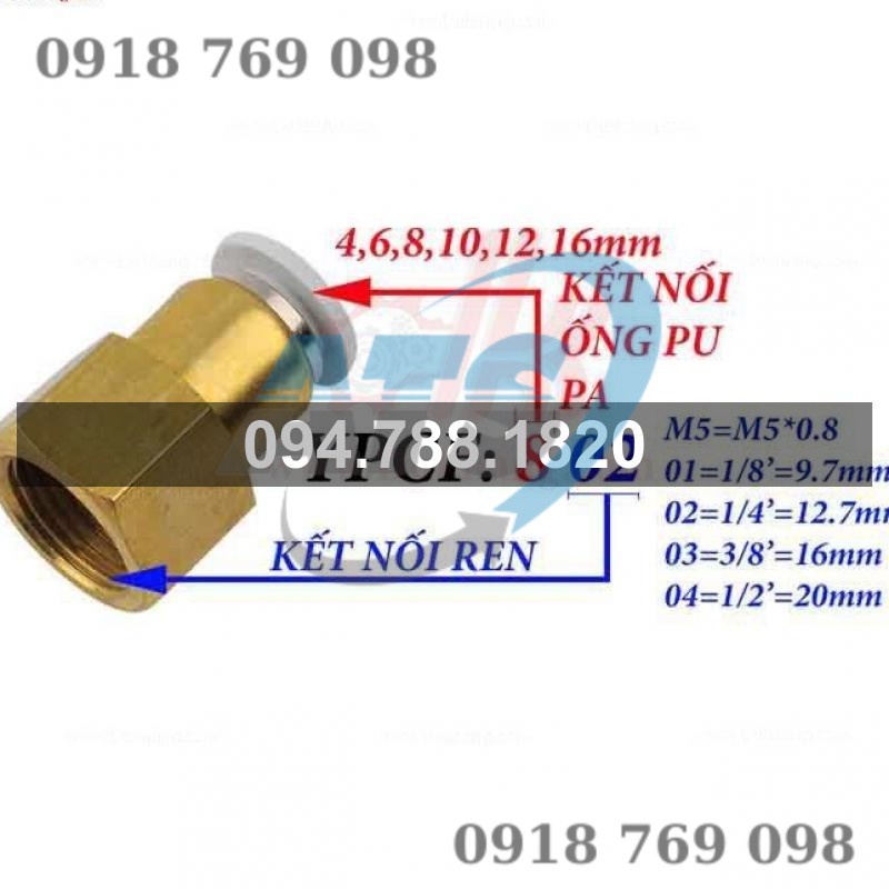 Nối thẳng STNC YPCF nối ống 4mm, 6mm, 8mm, 10mm