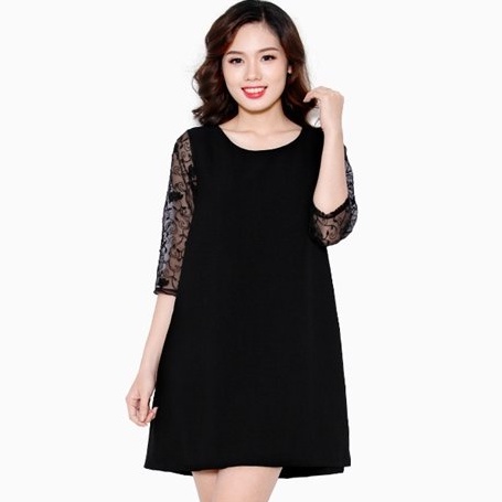 Đầm Bầu Thun Tay Phối Ren Lưới