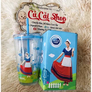 Ly thuỷ tinh có nắp tặng kèm ống hút