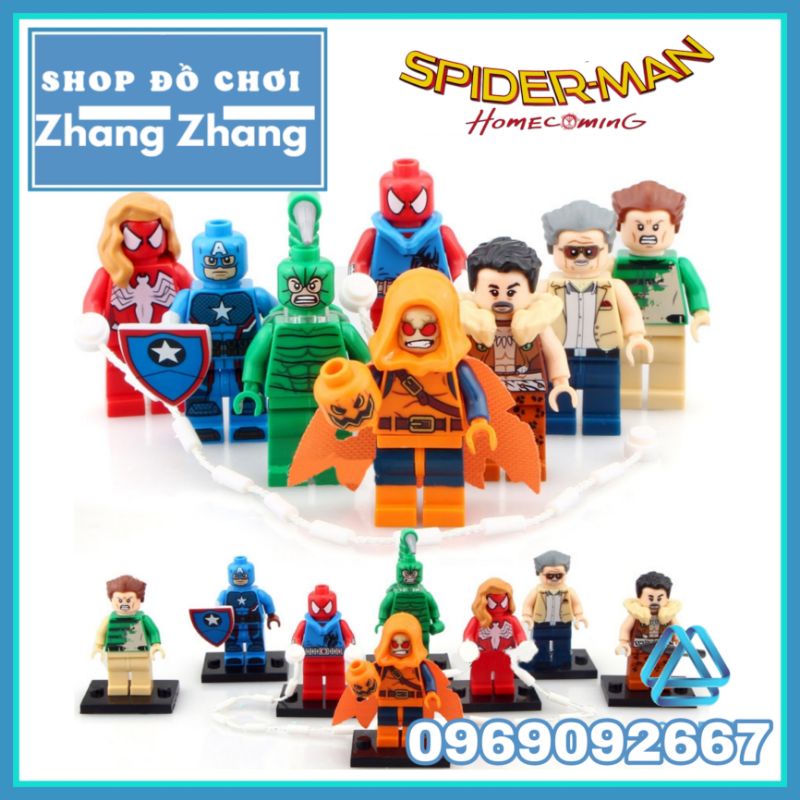 Đồ chơi Xếp hình gồm Spider-Man - Scorpion - Sandman - Kraven - Hobgoblin - Stan Lee Captain Minifigures POGO PG8017