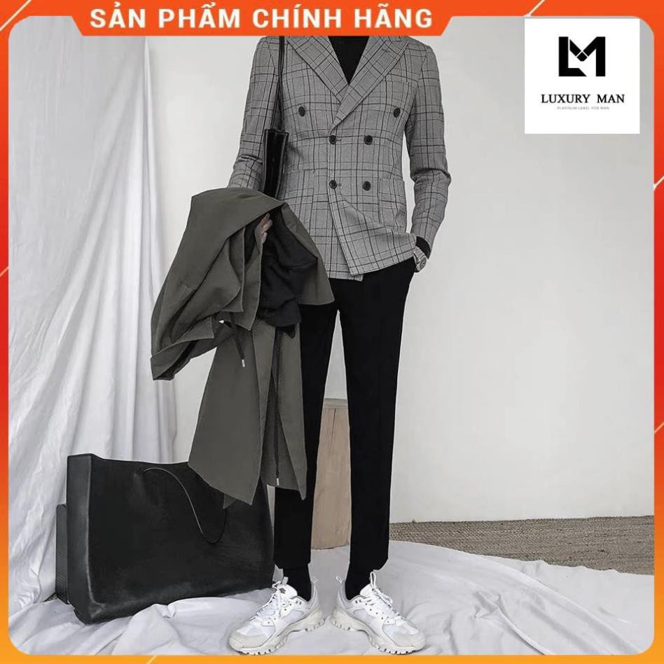 Áo vest nam đẹp - Áo vest nam kẻ caro xám phong cách Hàn Quốc