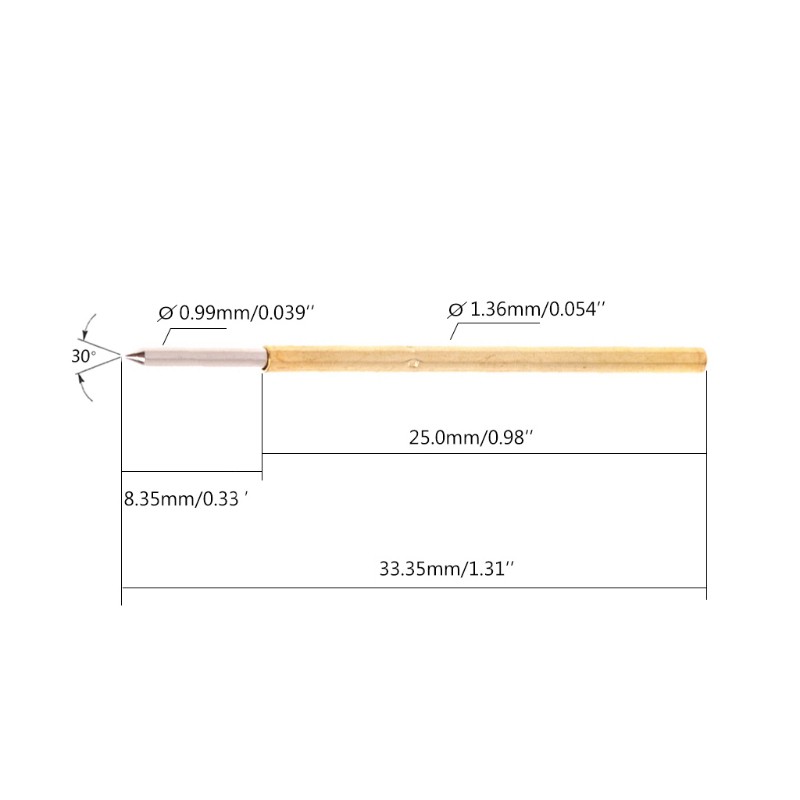 Set 100 pin Pogo dò kiểm tra lò xo P100-B1 đường kính 1.36mm dài 33.35mm