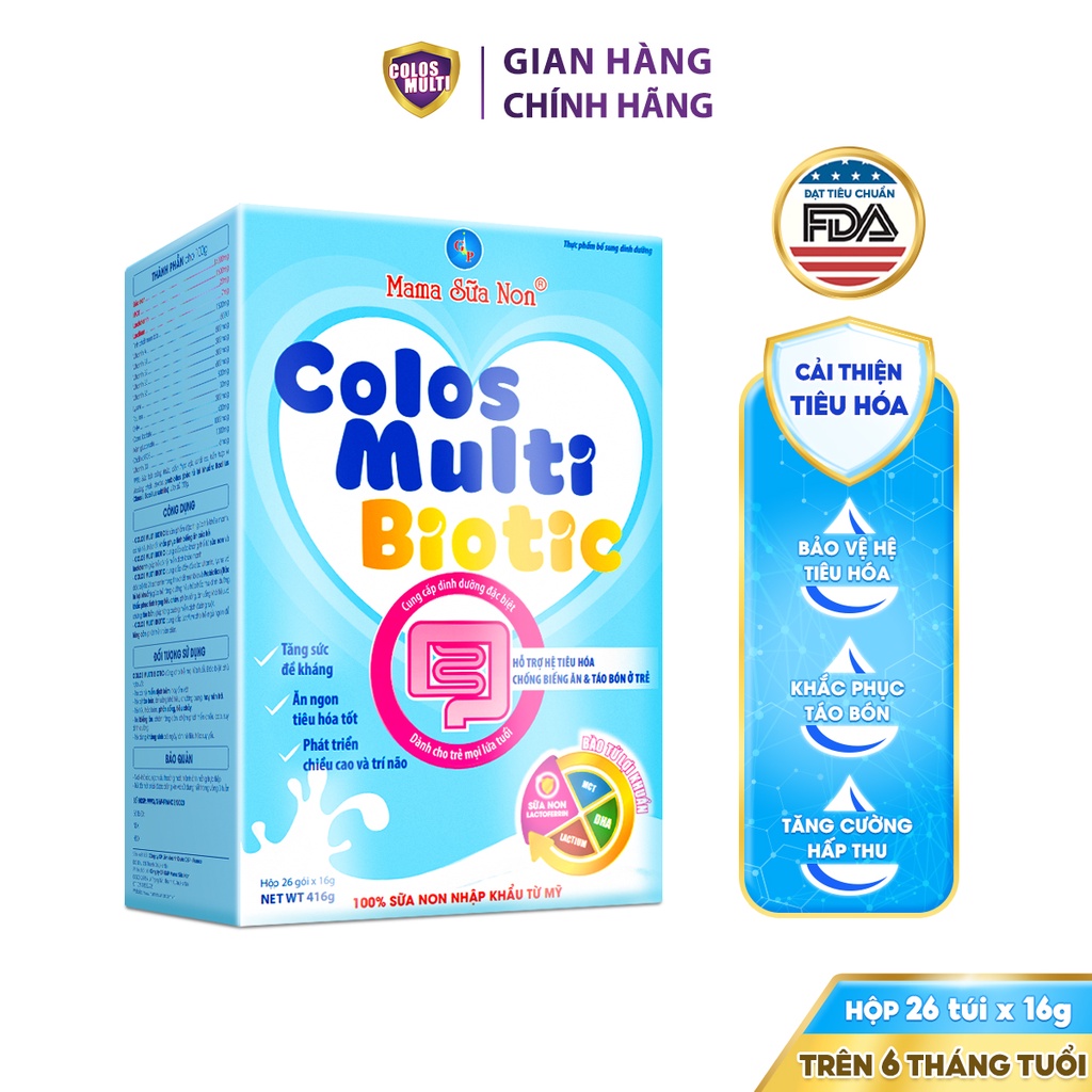 [COLOS03  -10% đơn 600K]Sữa non Colosmulti Biotic hộp 26 gói x 16g chuyên biệt cho trẻ táo bón, tiêu hóa kém