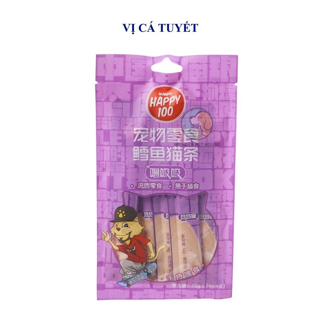 SÚP THƯỞNG CHO MÈO Wanpy Happy 100 Gói 70g gồm 5 tuýp Bổ sung dinh dưỡng Kích thích thèm ăn Dành cho mèo trên 3 tháng