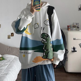 Áo nỉ bông oversize họa tiết khủng long nam/nữ, áo hoodie khủng long M-2XL