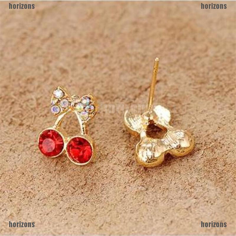 Khuyên Tai Hình Quả Cherry Đính Đá Dễ Thương Cho Nữ
